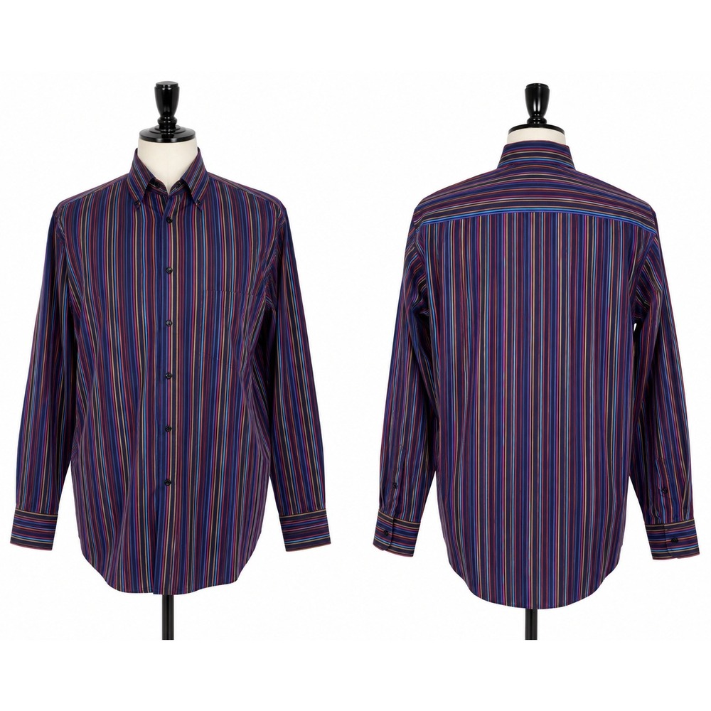 Vintage Paul & Shark Yachting Men L Multicolor Stripe Shirt Made Italy